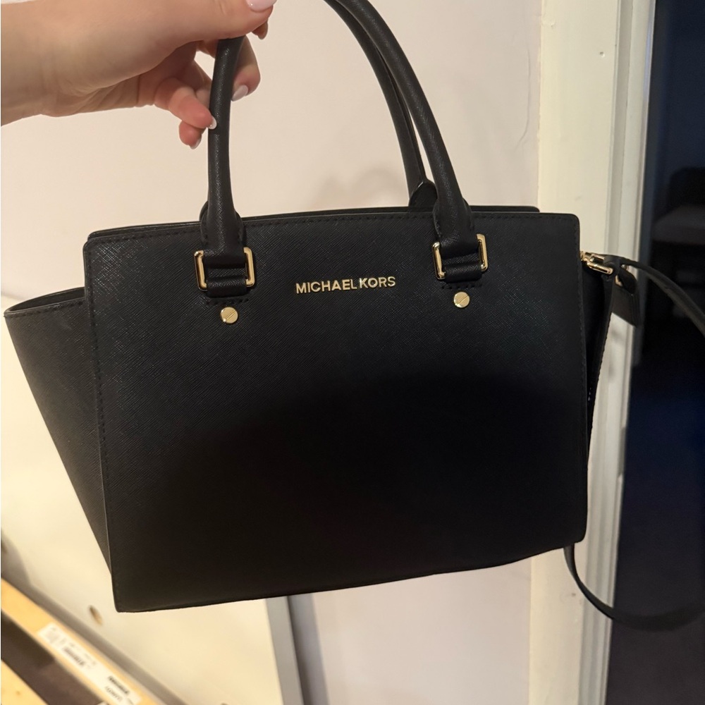 Michael Kors Black Satchel with Gold Accents